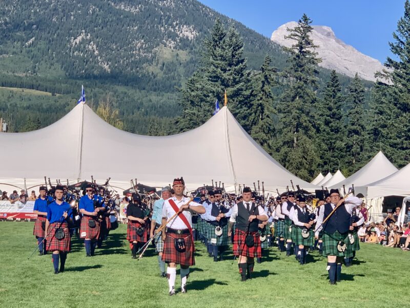 Canmore highland games massed bands on field 2