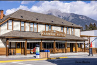 Canmore Hotel Exterior with mountain