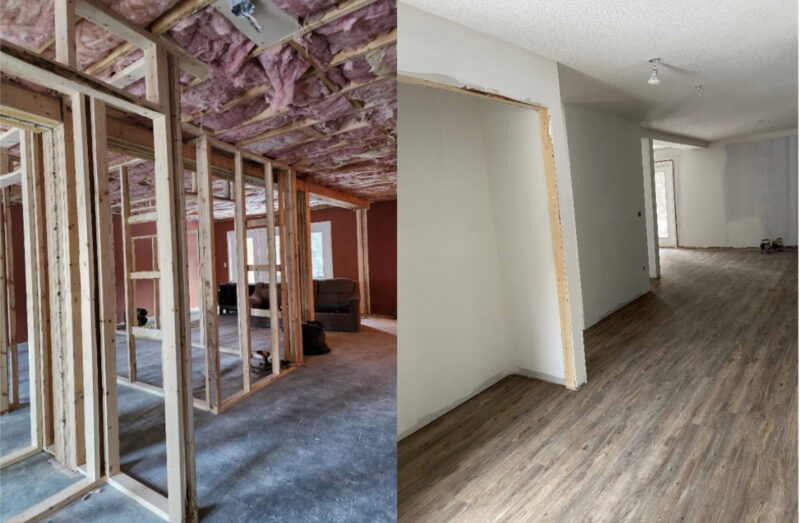 From the demolition/framing stage to the Drywall and Flooring.