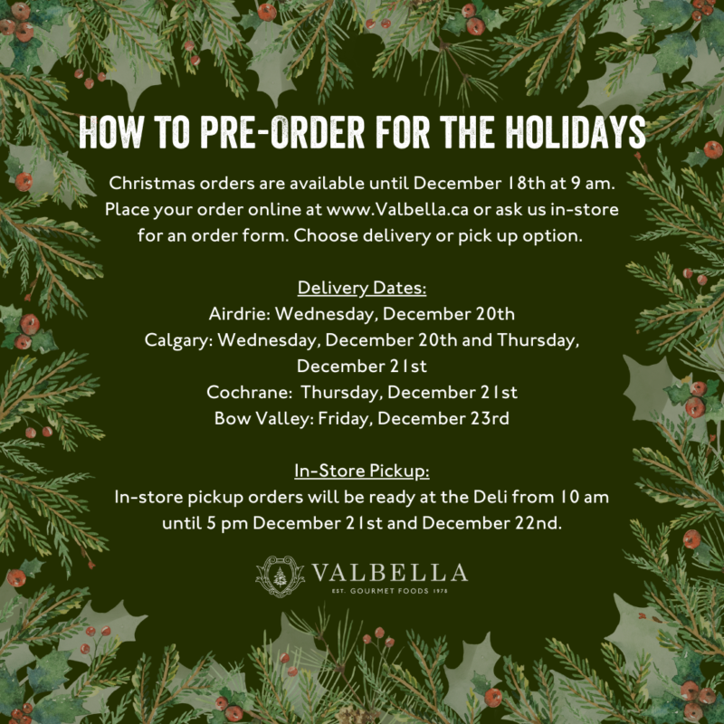 Valbella Christmas Pre Order Menu