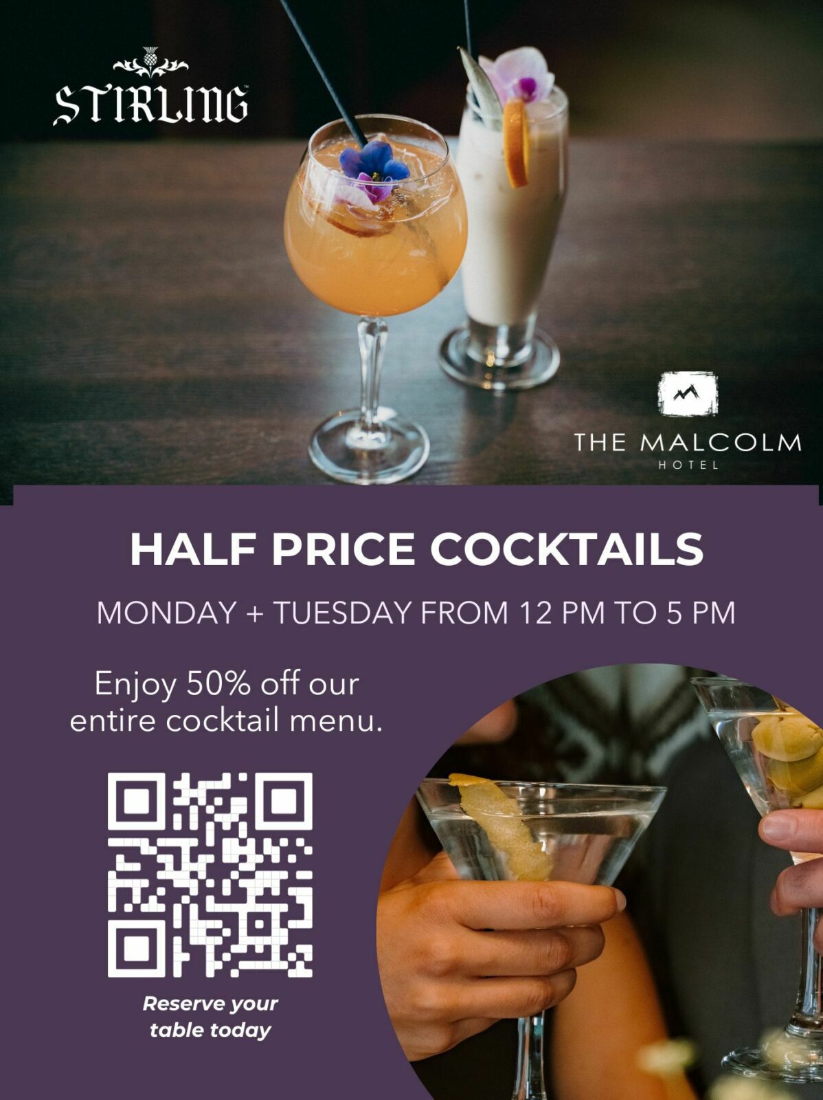 Malcolm 12 price cocktails Mon Tues